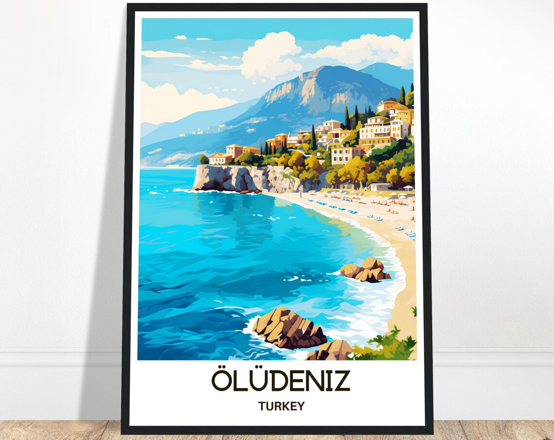 Oludeniz Turkey Turquoise Bay Beach Green Mountains Travel Art Poster