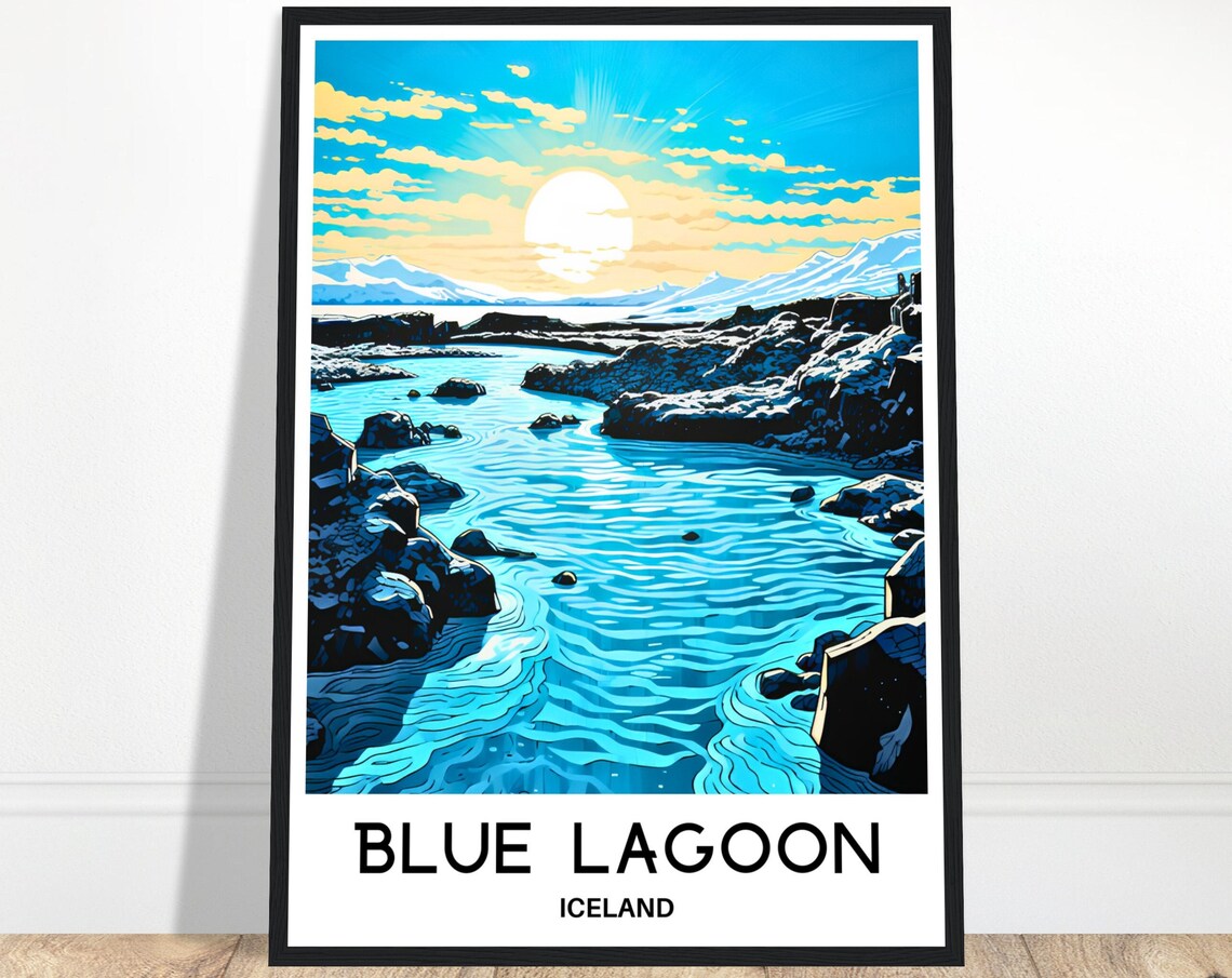 Blue Lagoon Iceland Geothermal Spa Lava Rocks Travel Art Poster
