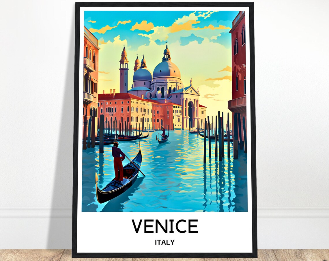Venice Italy Grand Canal Gondola Sunset Vintage Travel Poster