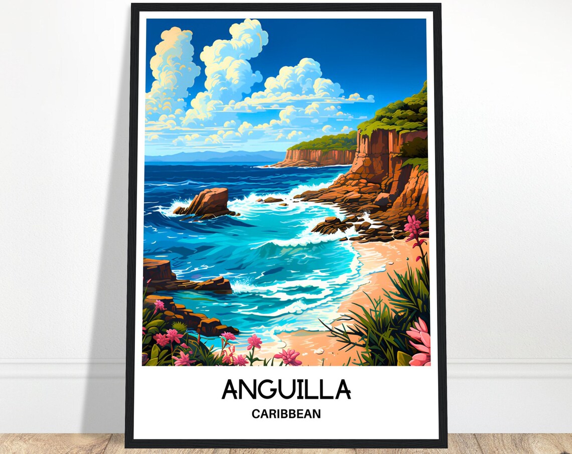 Anguilla Caribbean Rocky Cove Surf Tropical Beach Island Poster