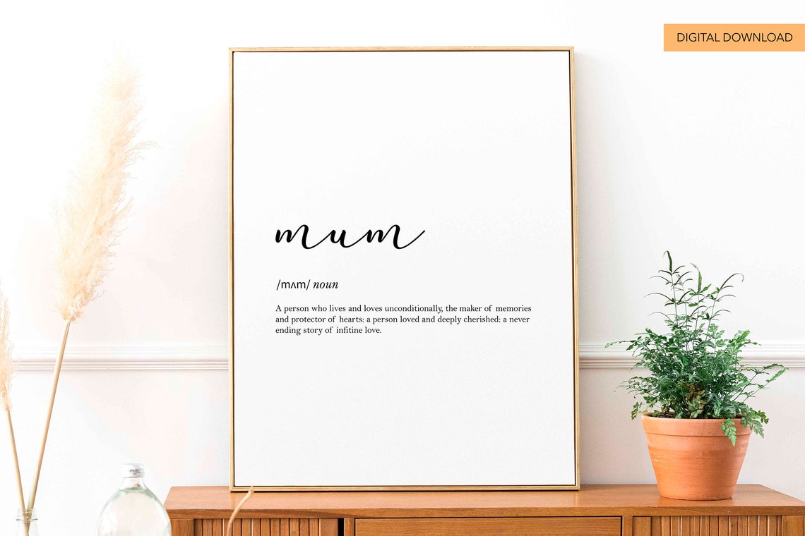 Mum Definition Dictionary Quote Personalized Mothers Day Gift Wall Art
