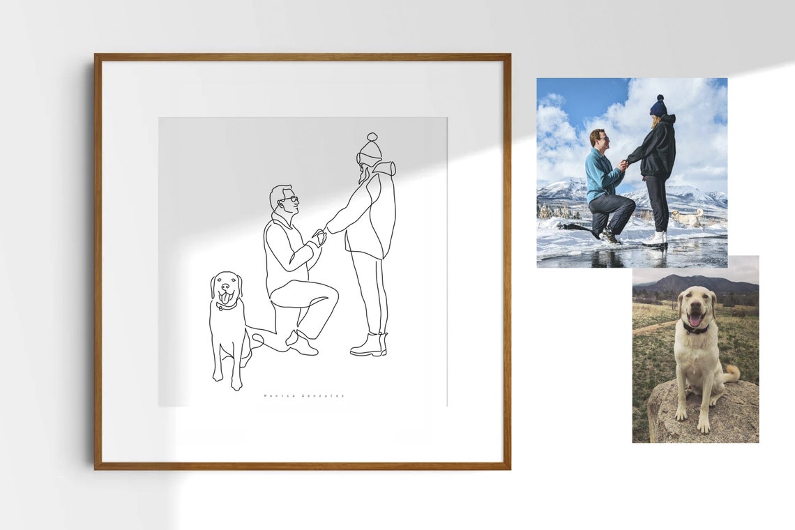 Man Proposing on One Knee Minimalist Line Art Engagement Poster - Image 7