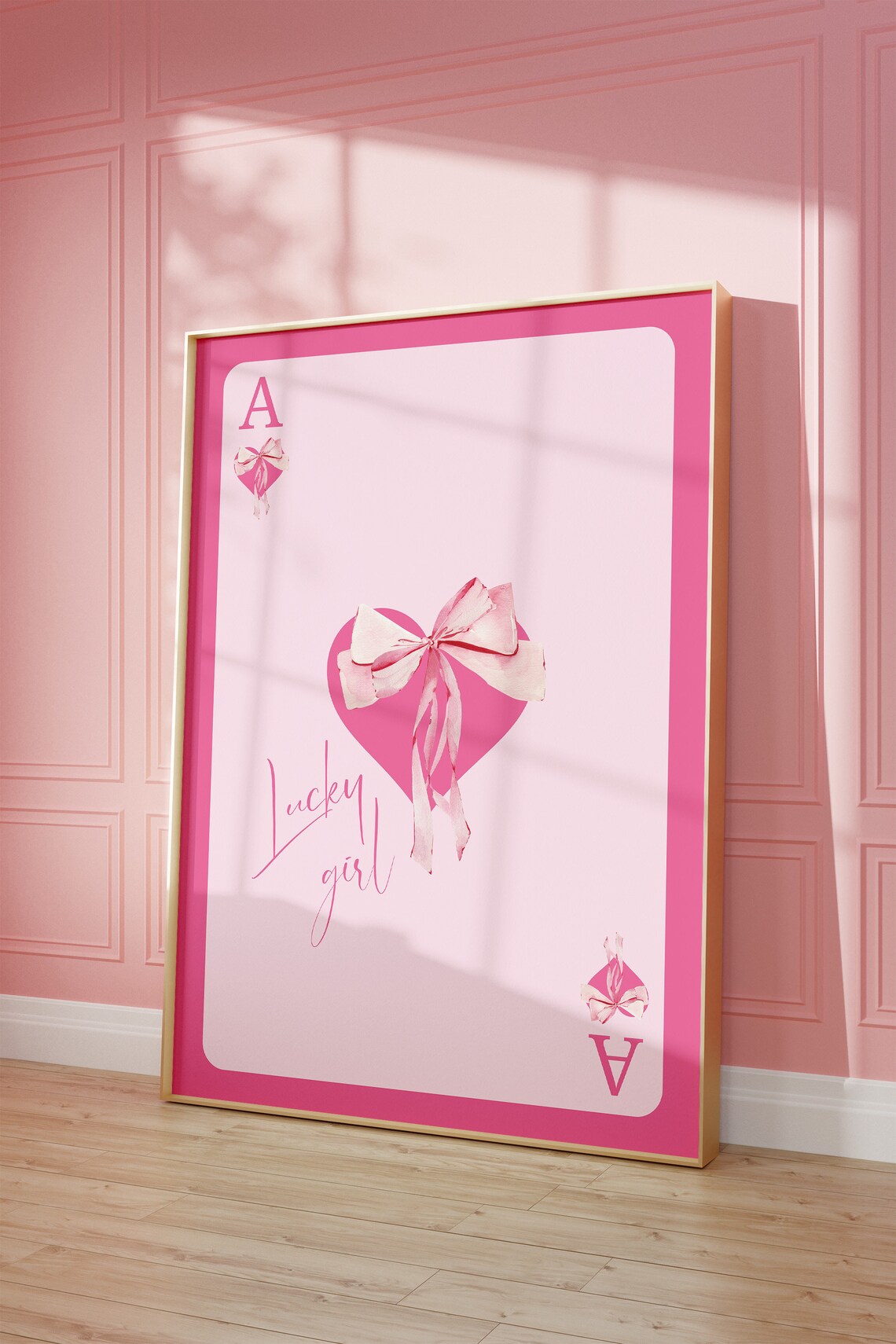 Ace Of Hearts Pink Coquette Lucky Girl Playing Card Wall Art