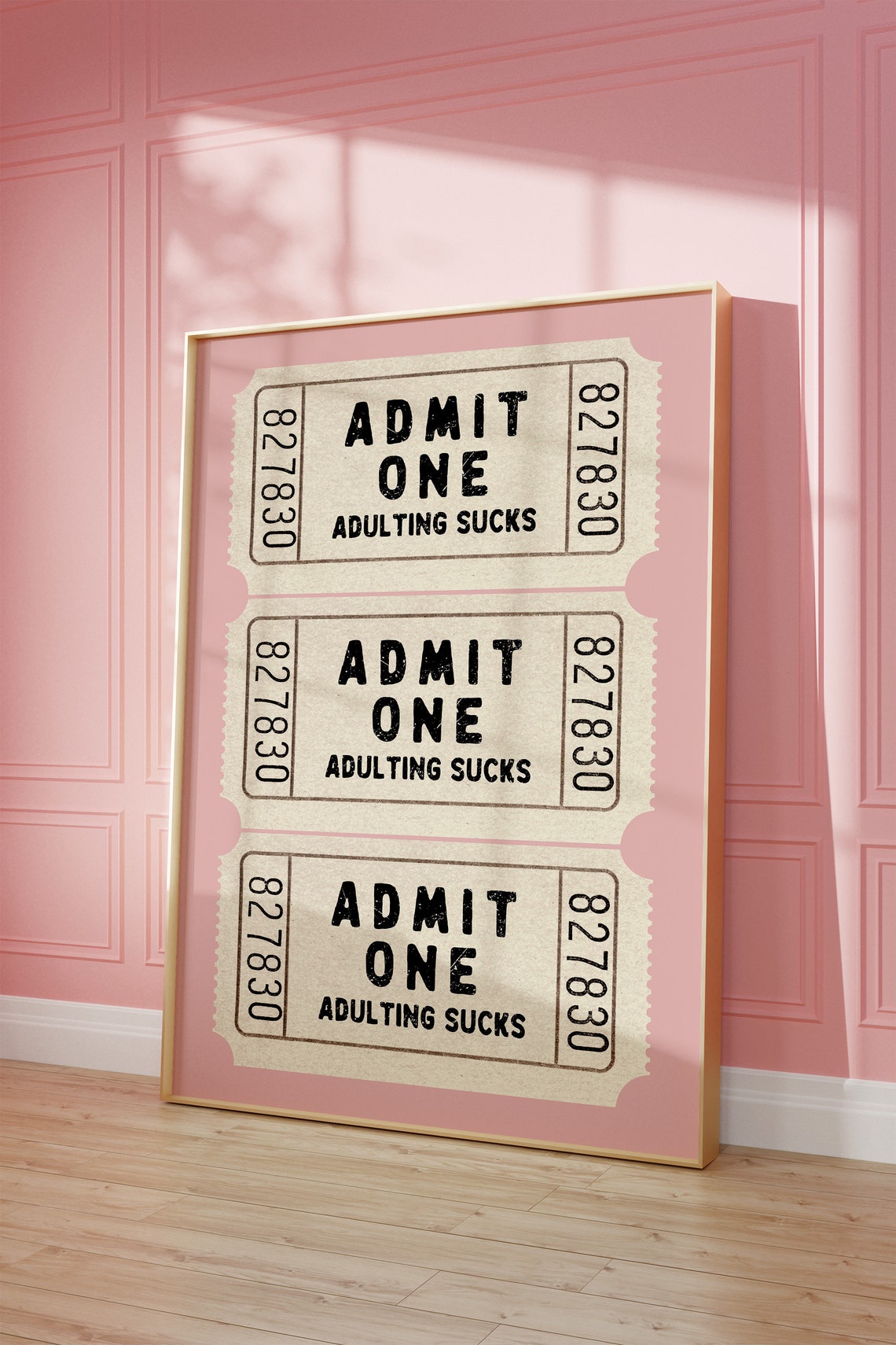 Admit One Adulting Sucks Vintage Ticket Pink Decorative Wall Art - Image 3