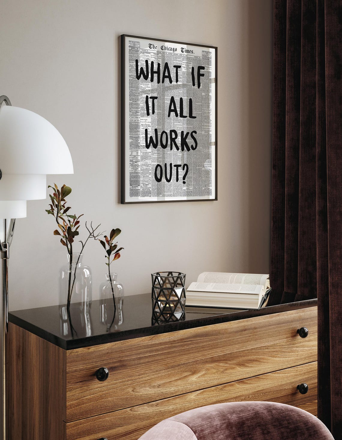 What If It All Works Out Newspaper Quote Motivational Wall Art - Image 2
