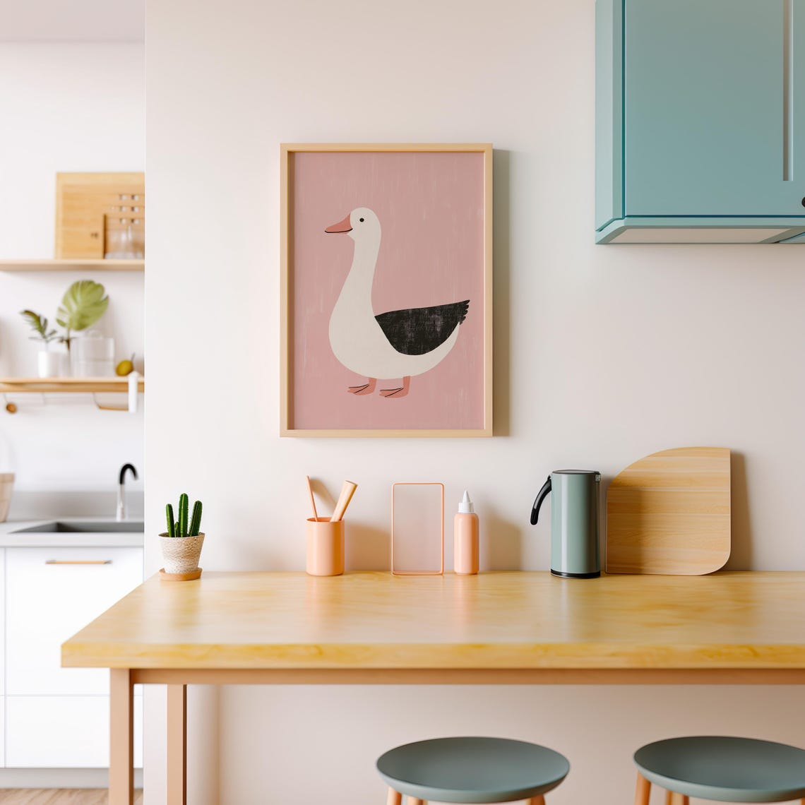 Minimalist White Goose Illustration On Blush Pink Background Poster - Image 3