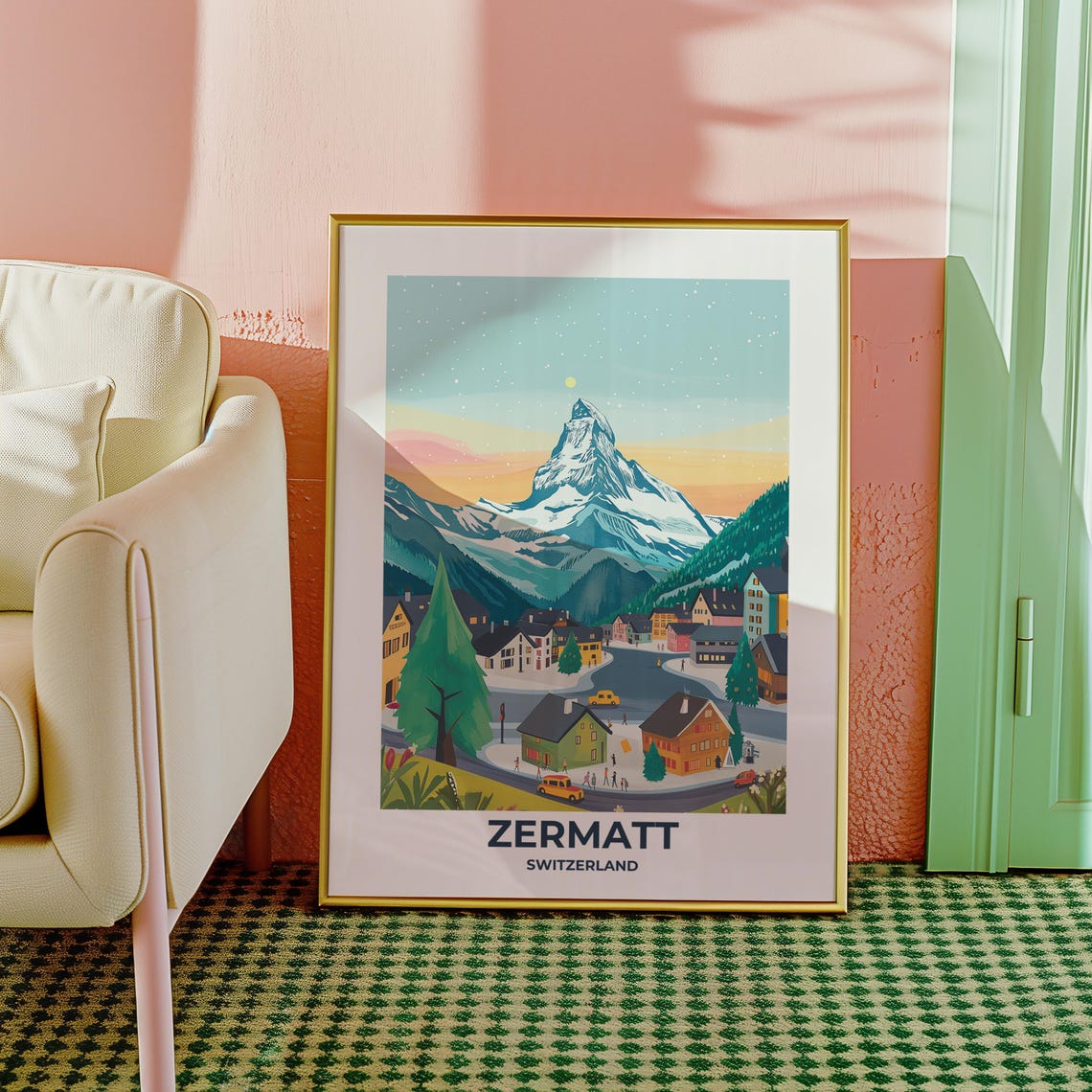 Zermatt Village and the Matterhorn at Sunset Alpine Travel Poster - Image 4