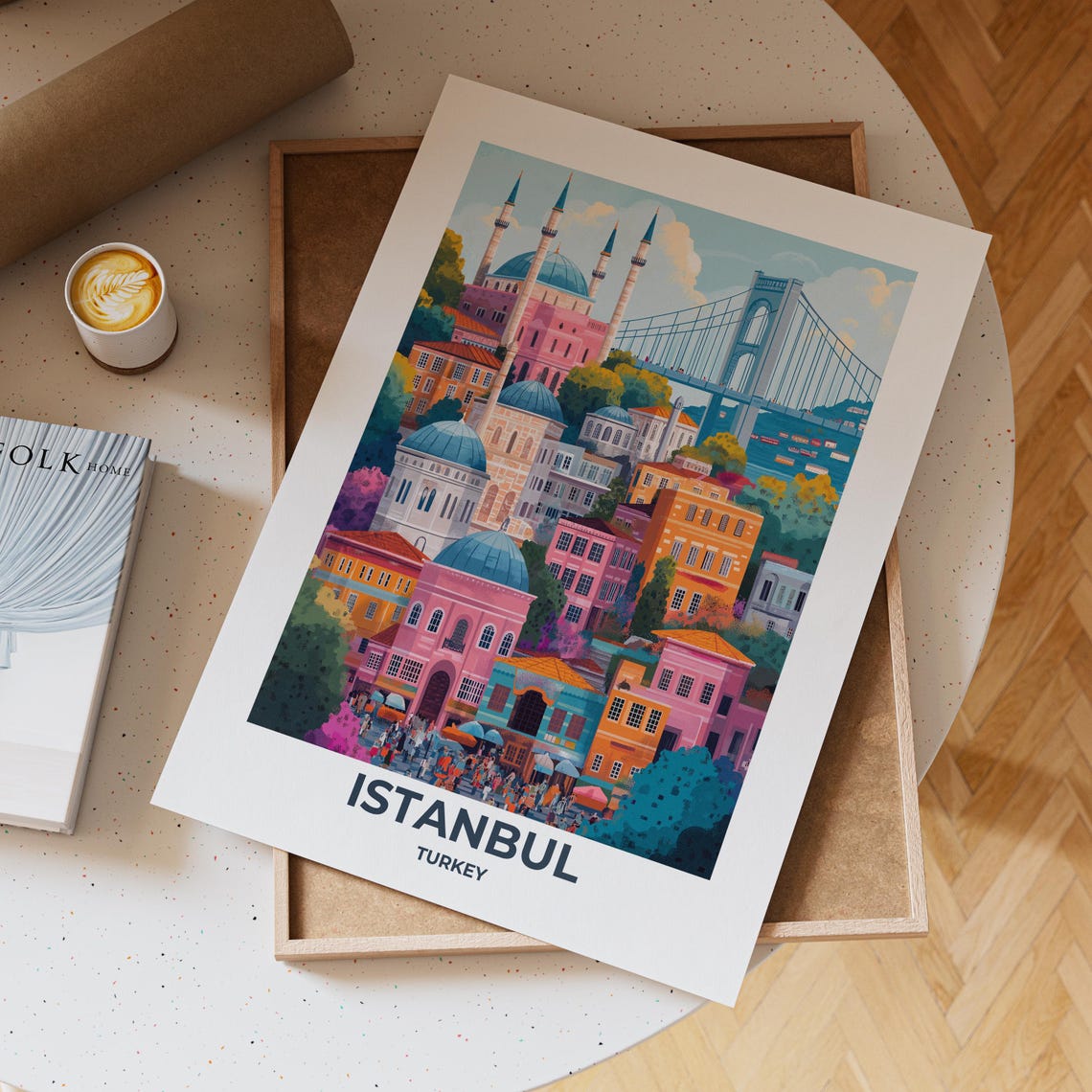 Istanbul Turkey Travel Poster With Mosques and Bosphorus Bridge - Image 4