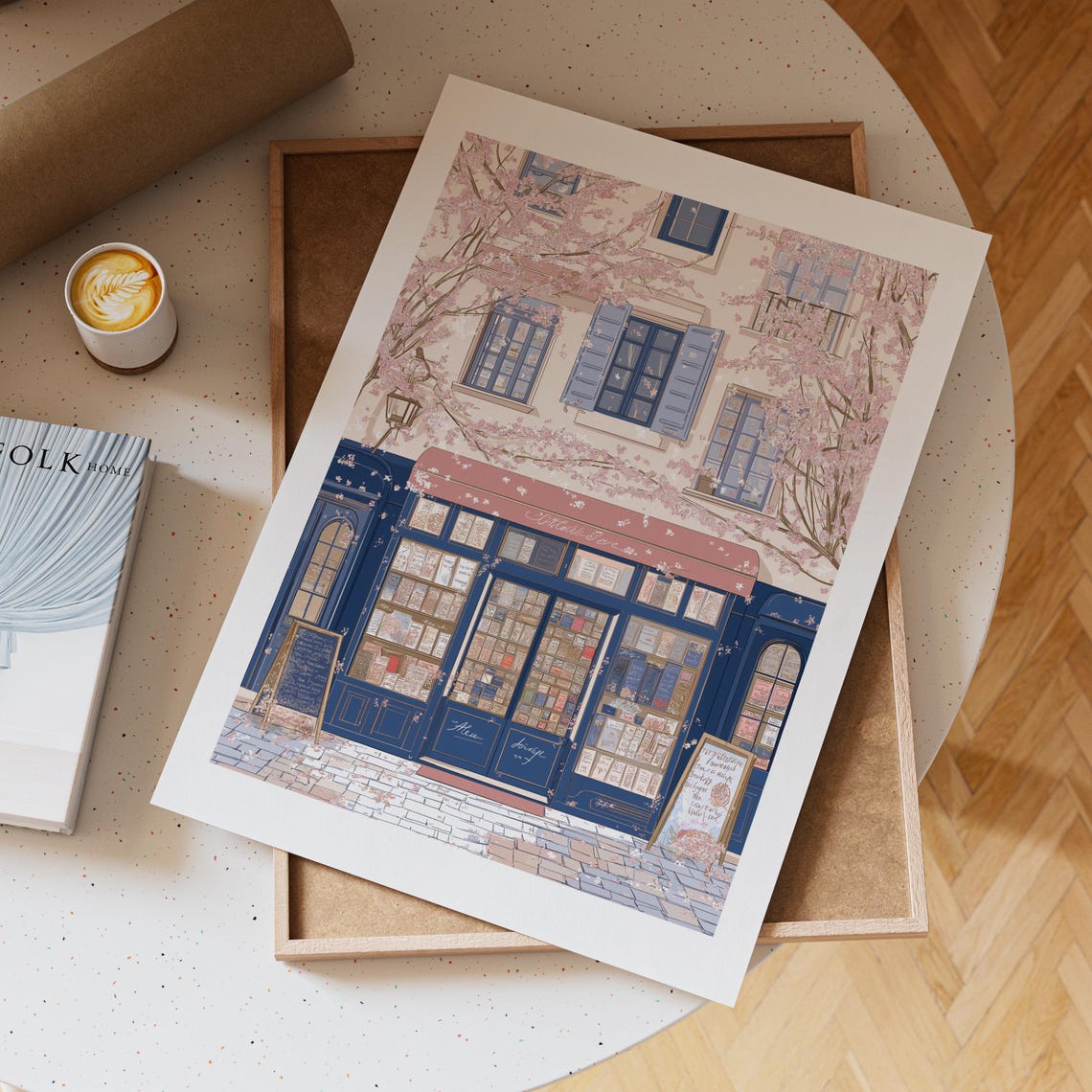 Charming Bookshop Storefront with Spring Blossoms Art Poster - Image 5