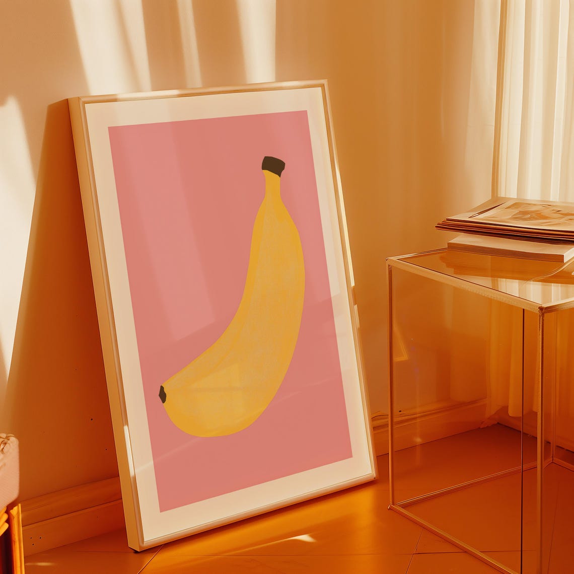 Minimalist Yellow Banana on a Soft Pink Background Modern Art Print - Image 4