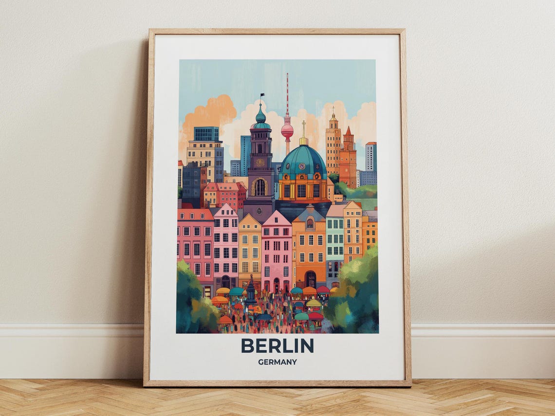 Berlin Colorful Skyline TV Tower Cathedral Dome Market Poster