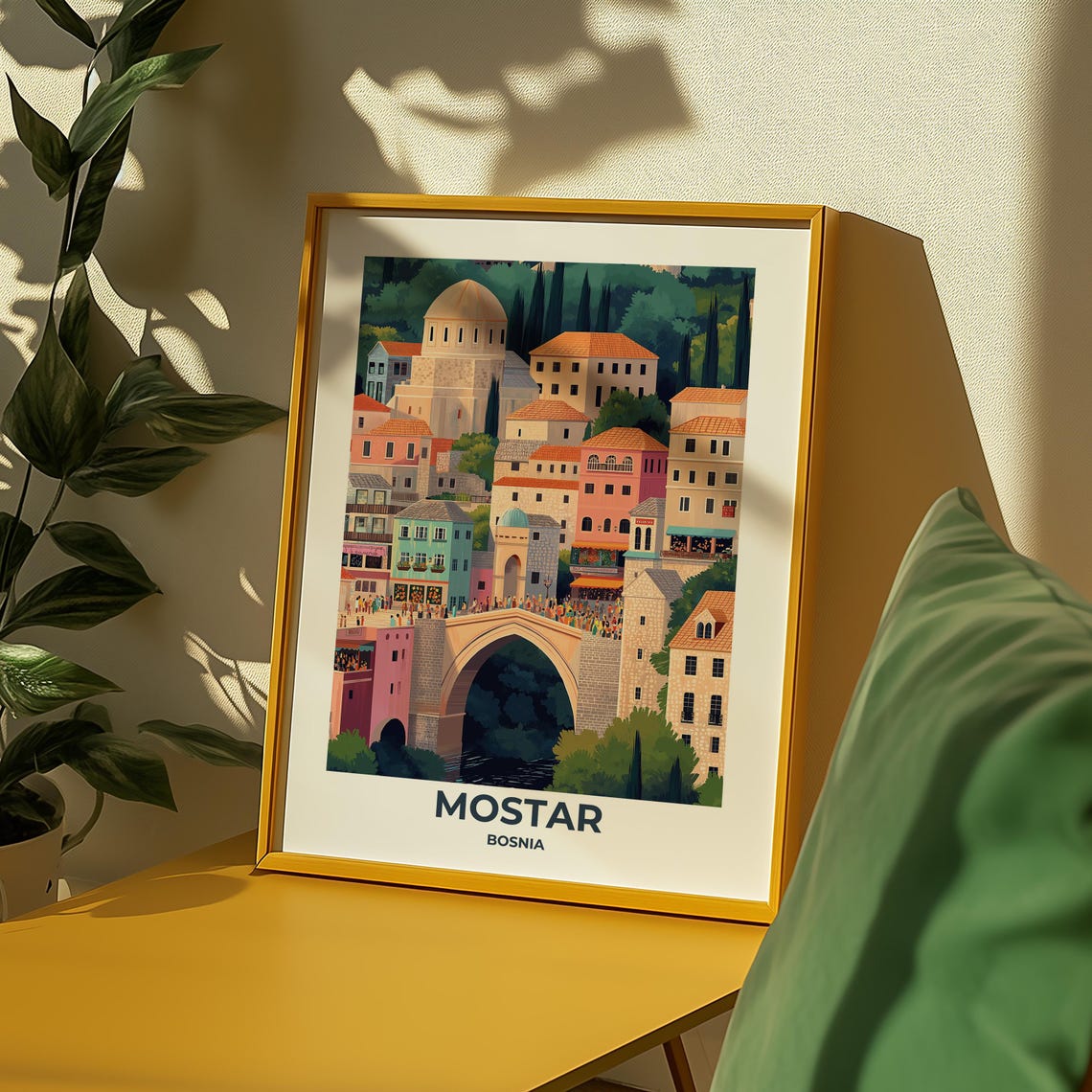 Mostar Stari Most Bridge Old Town River Scenery Bosnia Poster - Image 2