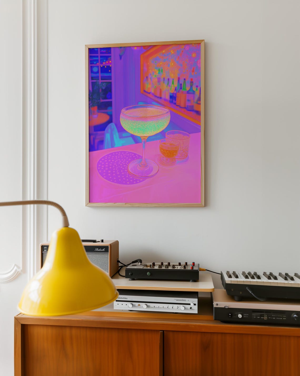 Glowing Champagne Coupe Glass in a Vibrant Pink Neon Bar Wall Art - Image 5