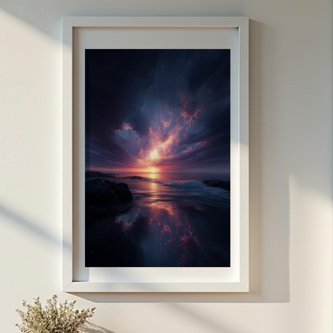 Surreal Ocean Sunset Dreamlike Sky Glowing Seascape Purple Poster