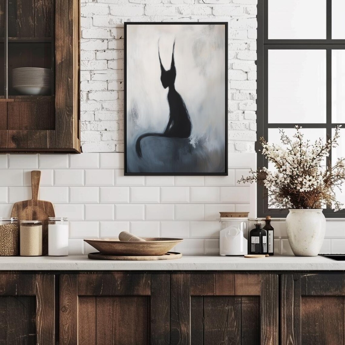 Gothic Black Cat Silhouette Surreal Minimalist Dark Art Poster - Image 2