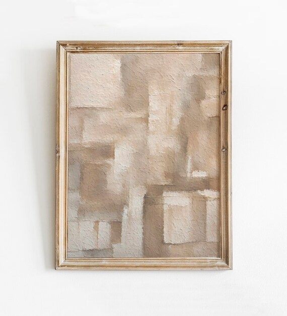 Beige Block Abstract Art Print Modern Boho Wall Decor