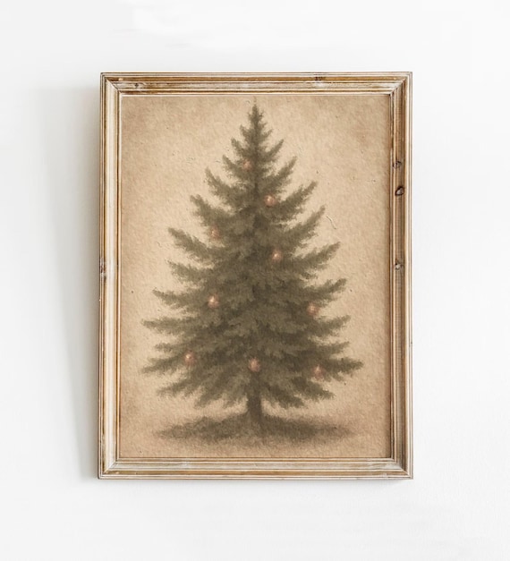 Vintage Minimalist Christmas Tree Neutral Beige Holiday Art Poster