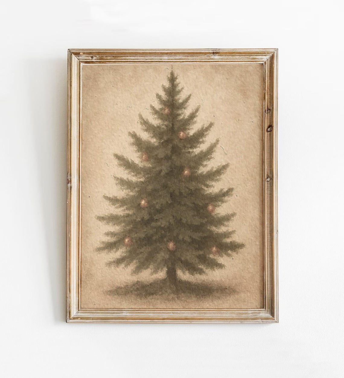 Vintage Minimalist Christmas Tree Neutral Beige Holiday Art Poster