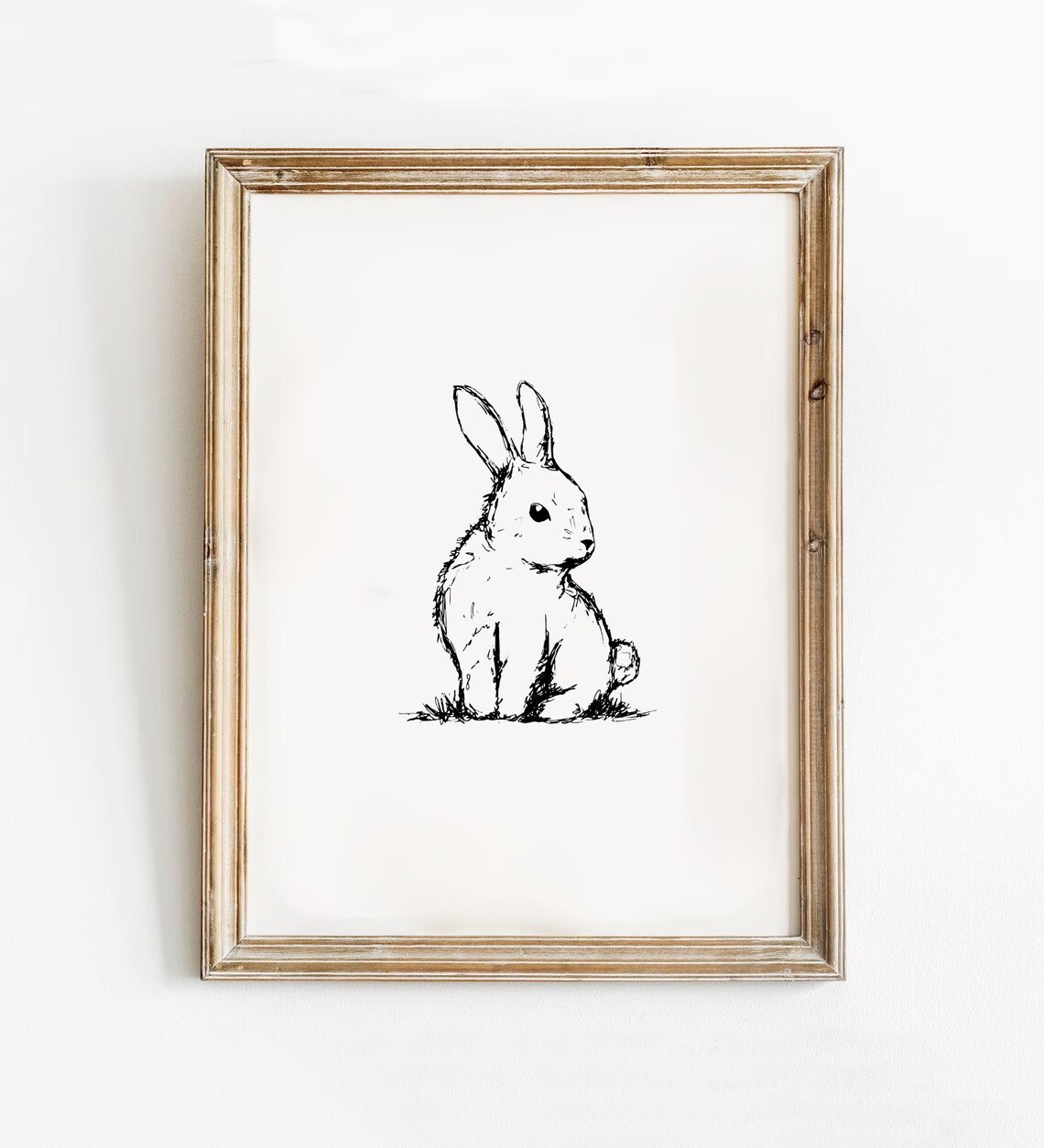 Bunny Sketch Print, Line Art Rabbit Nursery Art