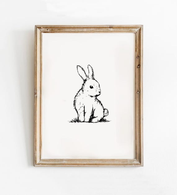 Bunny Sketch Print, Line Art Rabbit Nursery Art