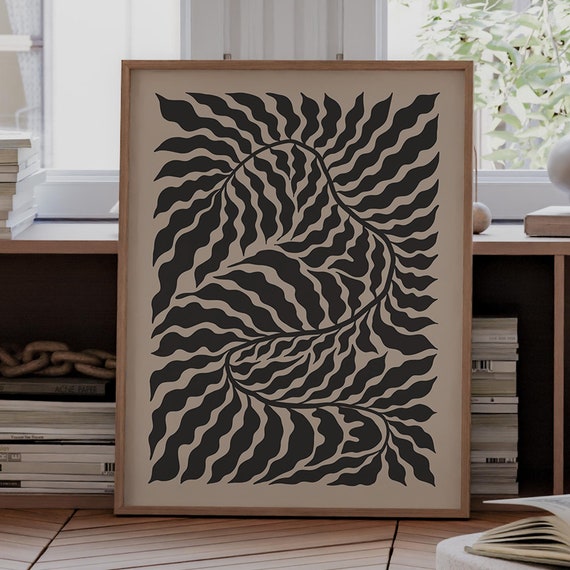 Modern Home Art Moody Floral Botanical Wall Art In Beige And Black For Eclectic Apartment Mid Century Modern Aesthetic 0505