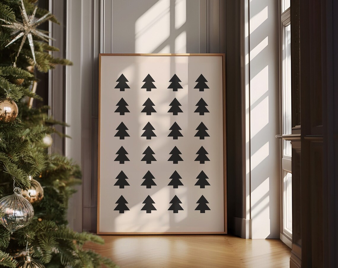 Minimalist Christmas Black and White Art Print