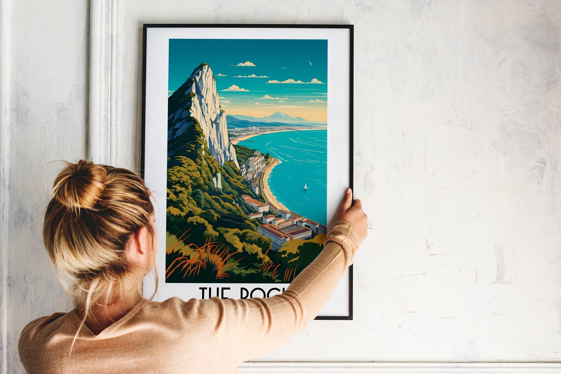 The Rock of Gibraltar Bay Town View Vintage Travel Art Poster - Image 2