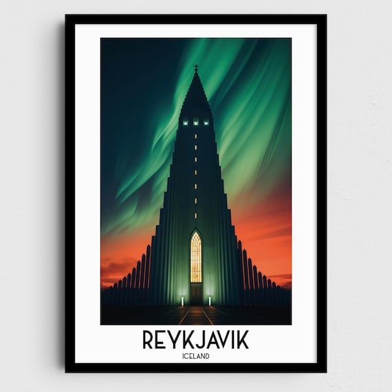 Reykjavik Travel Poster, Iceland Nordic Home Decor
