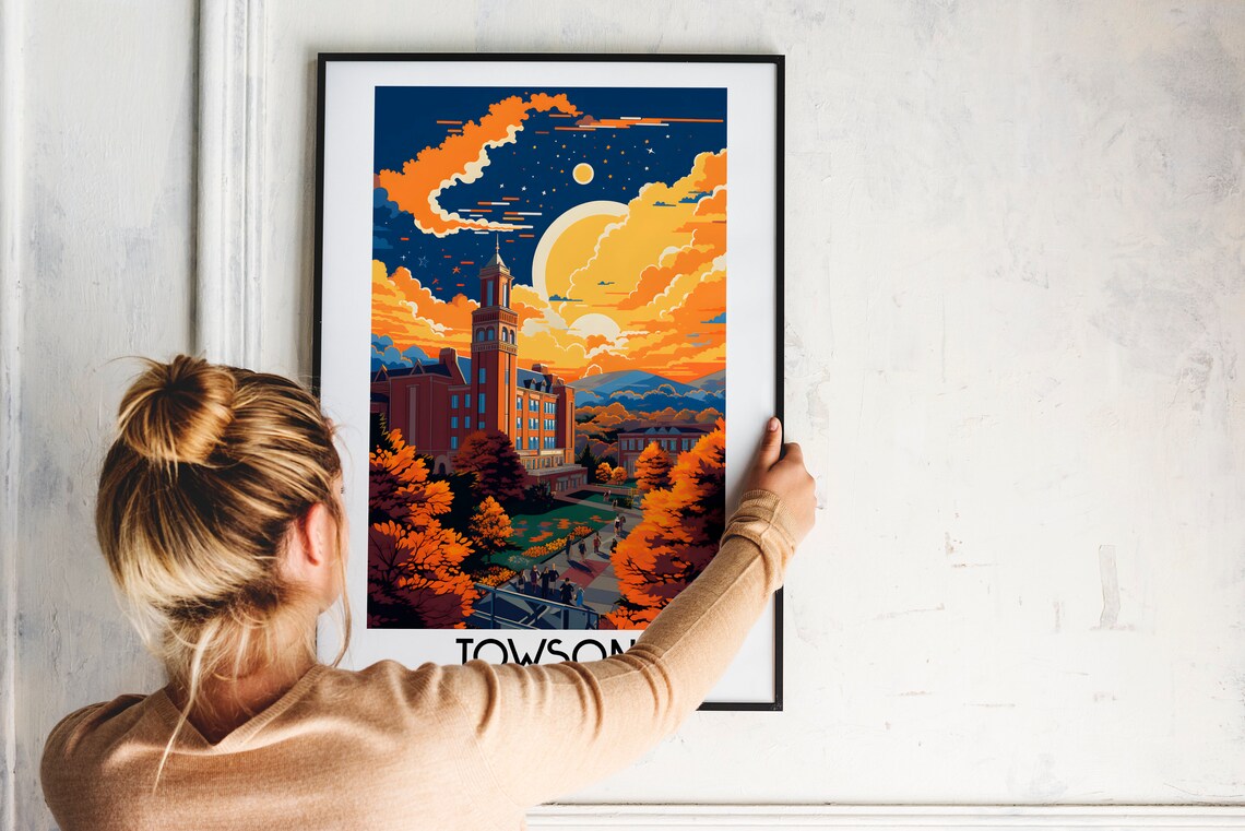Towson Maryland University Campus Sunset Clock Tower Travel Poster - Image 2