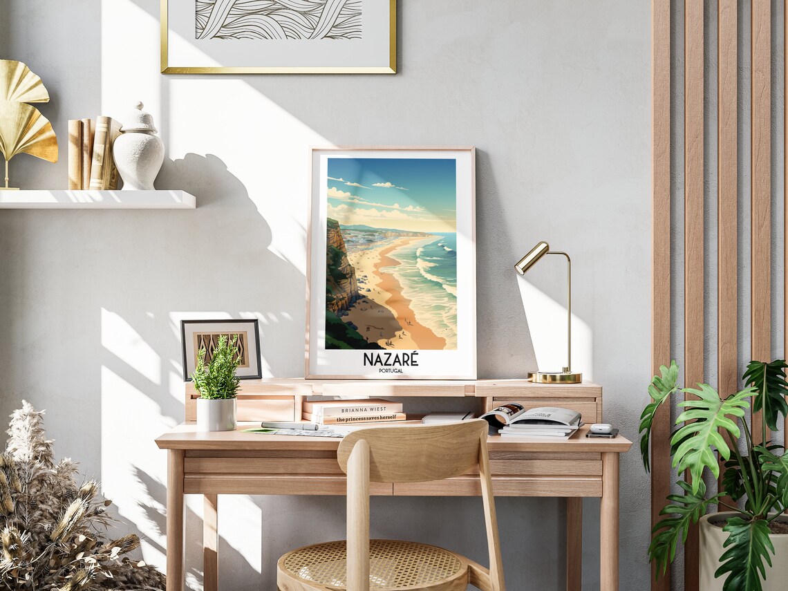 Nazare Portugal Cliff Top Golden Beach Panorama Travel Poster - Image 3