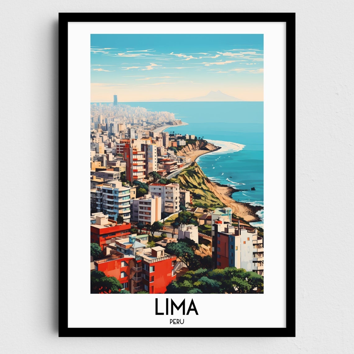 Lima Peru Pacific Ocean Coast Cliffs City Skyline Sunset Poster
