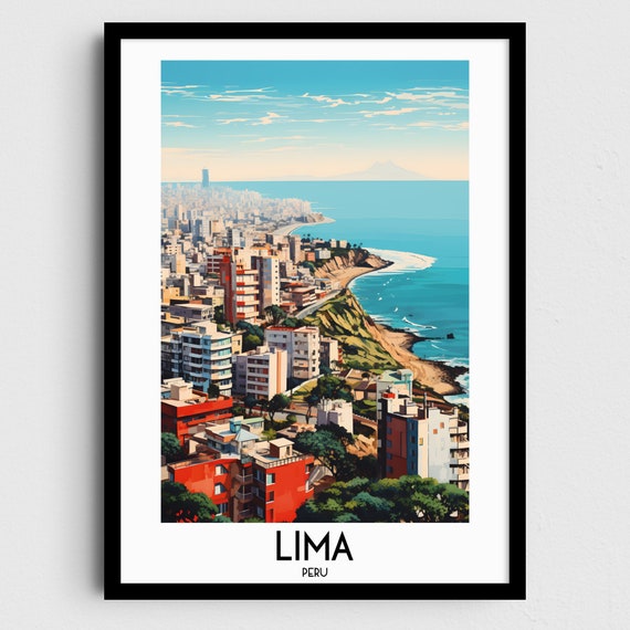 Lima Peru Pacific Ocean Coast Cliffs City Skyline Sunset Poster