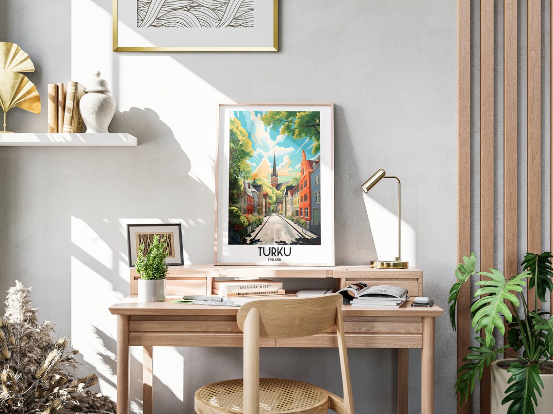 Turku Finland Historic Old Town Street Church Spire Travel Poster - Image 3