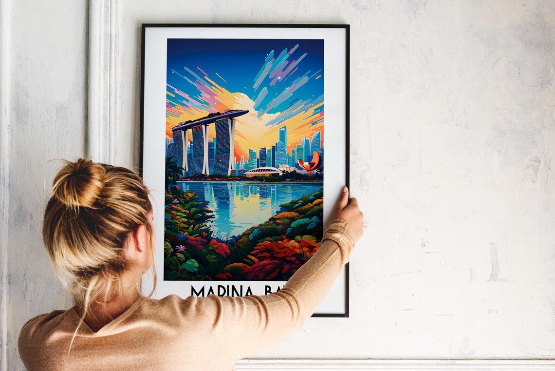 Marina Bay Singapore Skyline Sunset Night Cityscape Travel Poster - Image 2