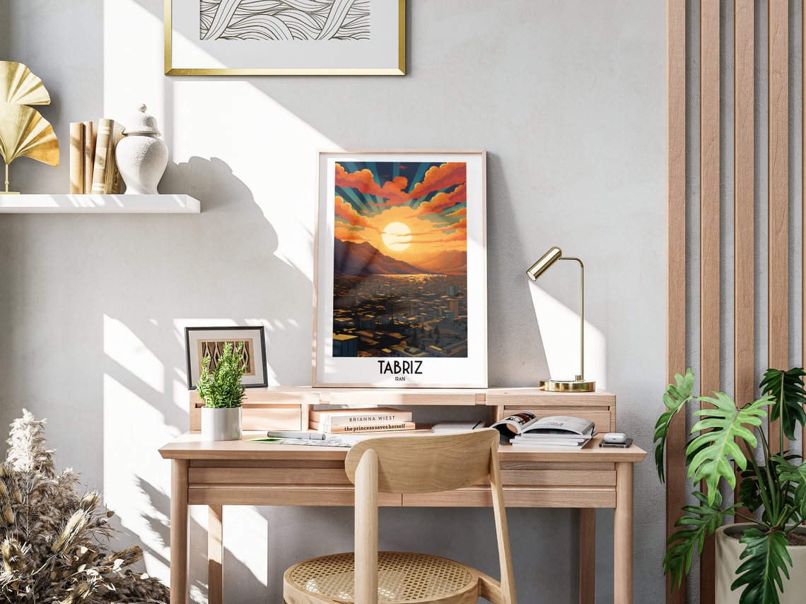Tabriz Iran Dramatic Sunset City Skyline Mountain View Poster - Image 3