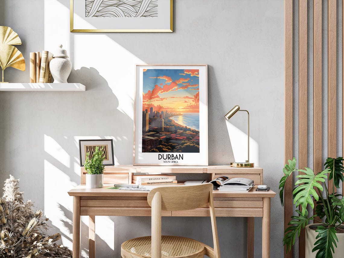 Durban South Africa Beachfront Skyline Sunset Vintage Travel Poster - Image 3