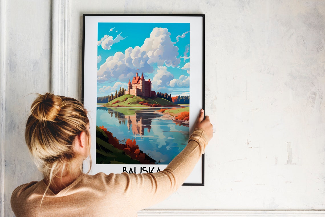Bauska Latvia Red Roof Castle Lakeside Reflection Travel Poster - Image 2