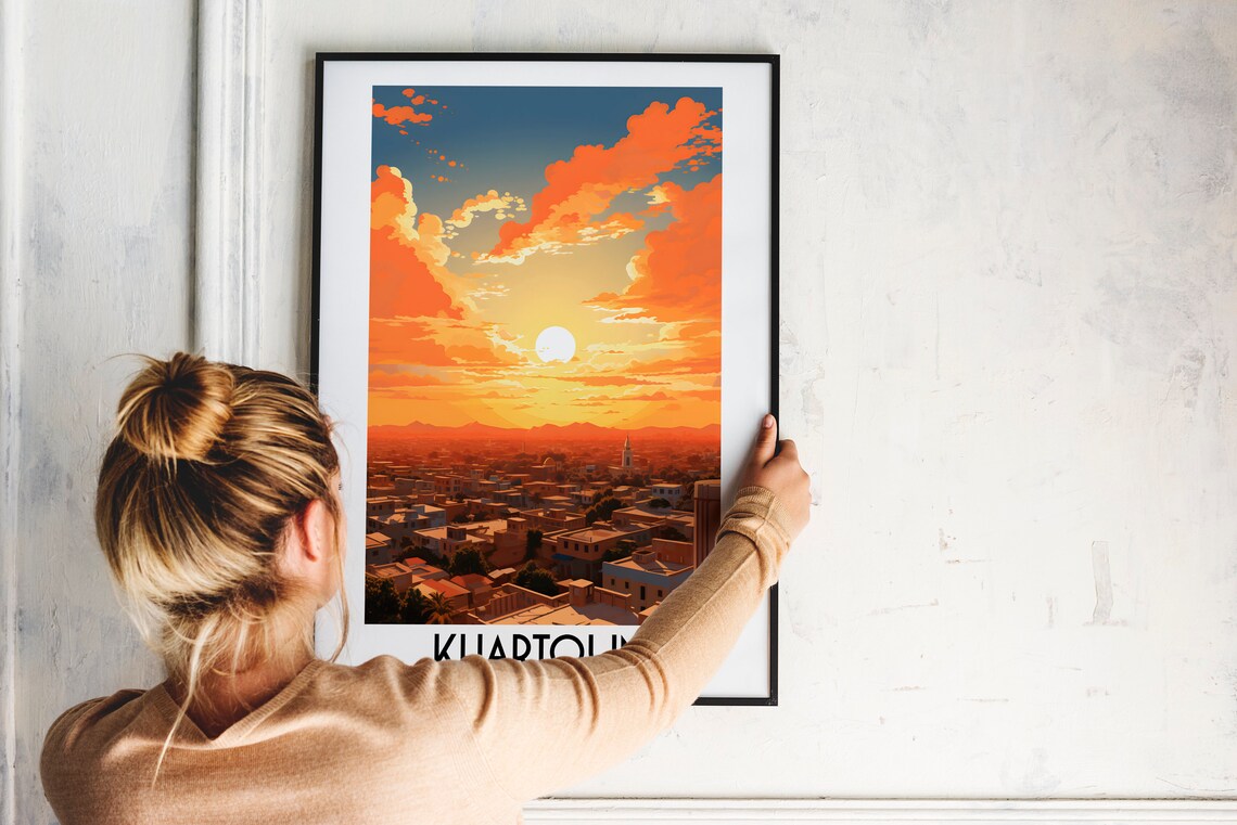 Khartoum Sudan Cityscape Golden Sunset Vintage Travel Poster - Image 2