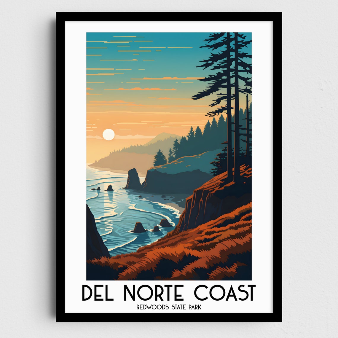 Del Norte Coast California Redwoods Sea Stacks Sunset Travel Poster