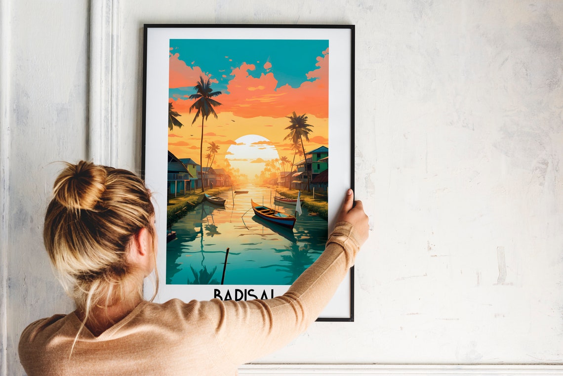 Barisal Bangladesh River Boats Palm Trees Sunset View Poster - Image 2