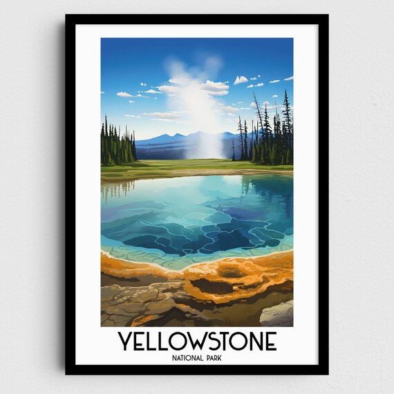 Yellowstone National Park Geyser Thermal Pool Vintage Travel Poster