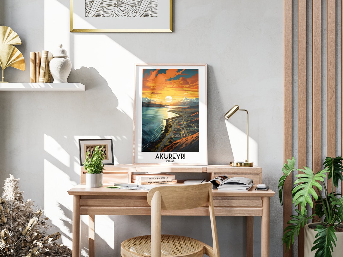 Akureyri Iceland Fjord Town Sunset Mountain Harbor View Poster - Image 3
