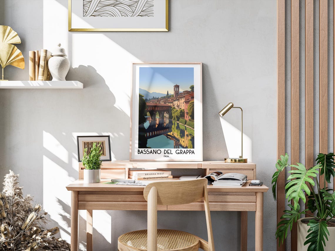 Bassano del Grappa Italy Covered Bridge River Travel Art Poster - Image 3