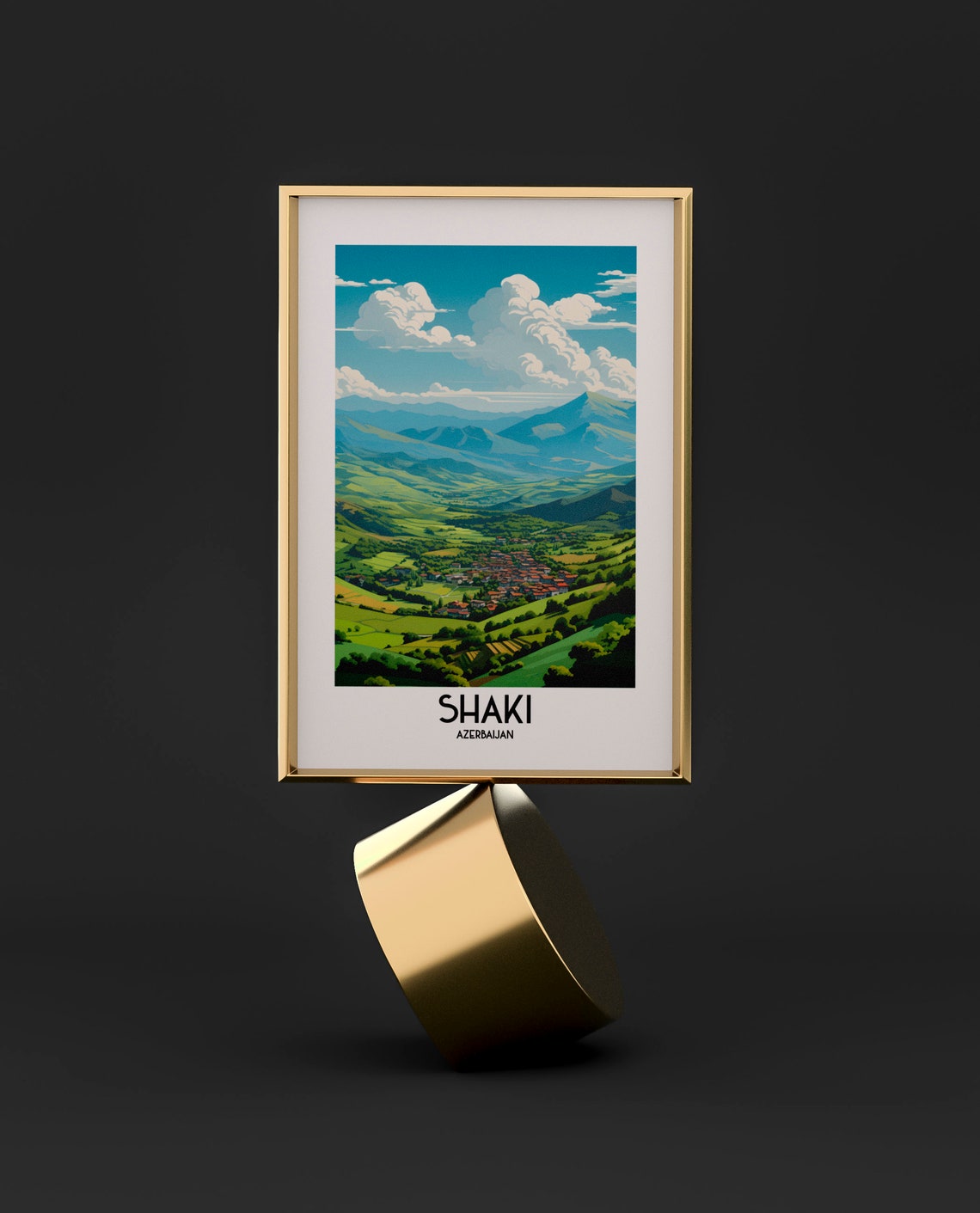 Shaki Azerbaijan Lush Green Valley Mountain Town Scenery Poster - Image 2