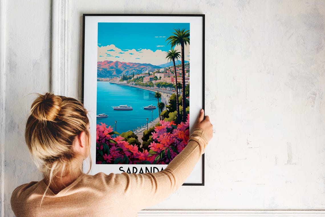 Saranda Albania Coastal Riviera Bay Boats Promenade Travel Poster - Image 2