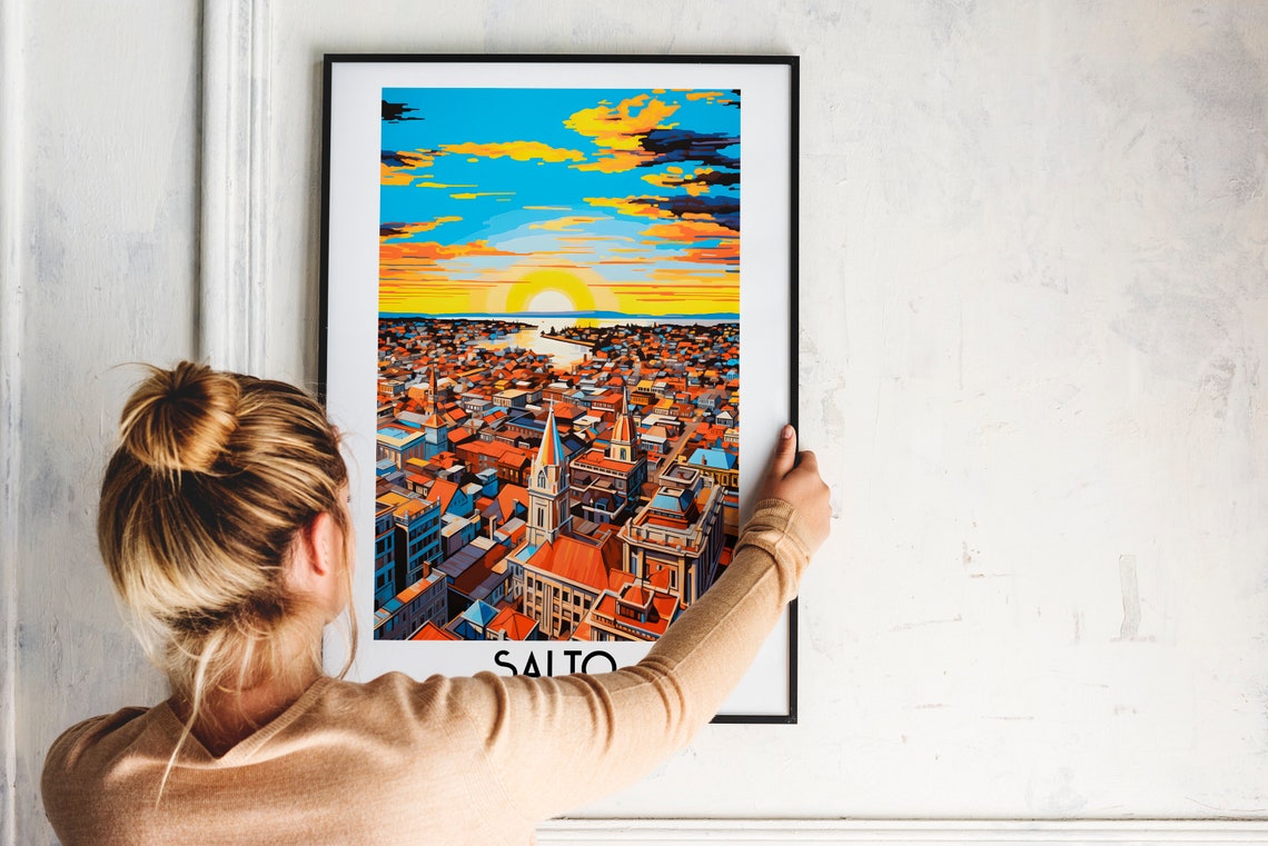 Radiant Salto Uruguay Golden Sunset Over City Rooftops Poster - Image 2