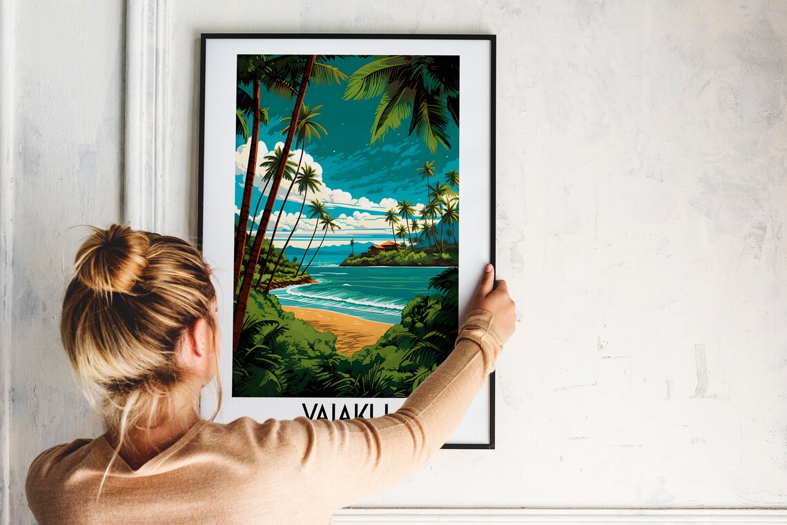 Vaiaku Tuvalu Palm Framed Golden Beach Surf Island Travel Poster - Image 2