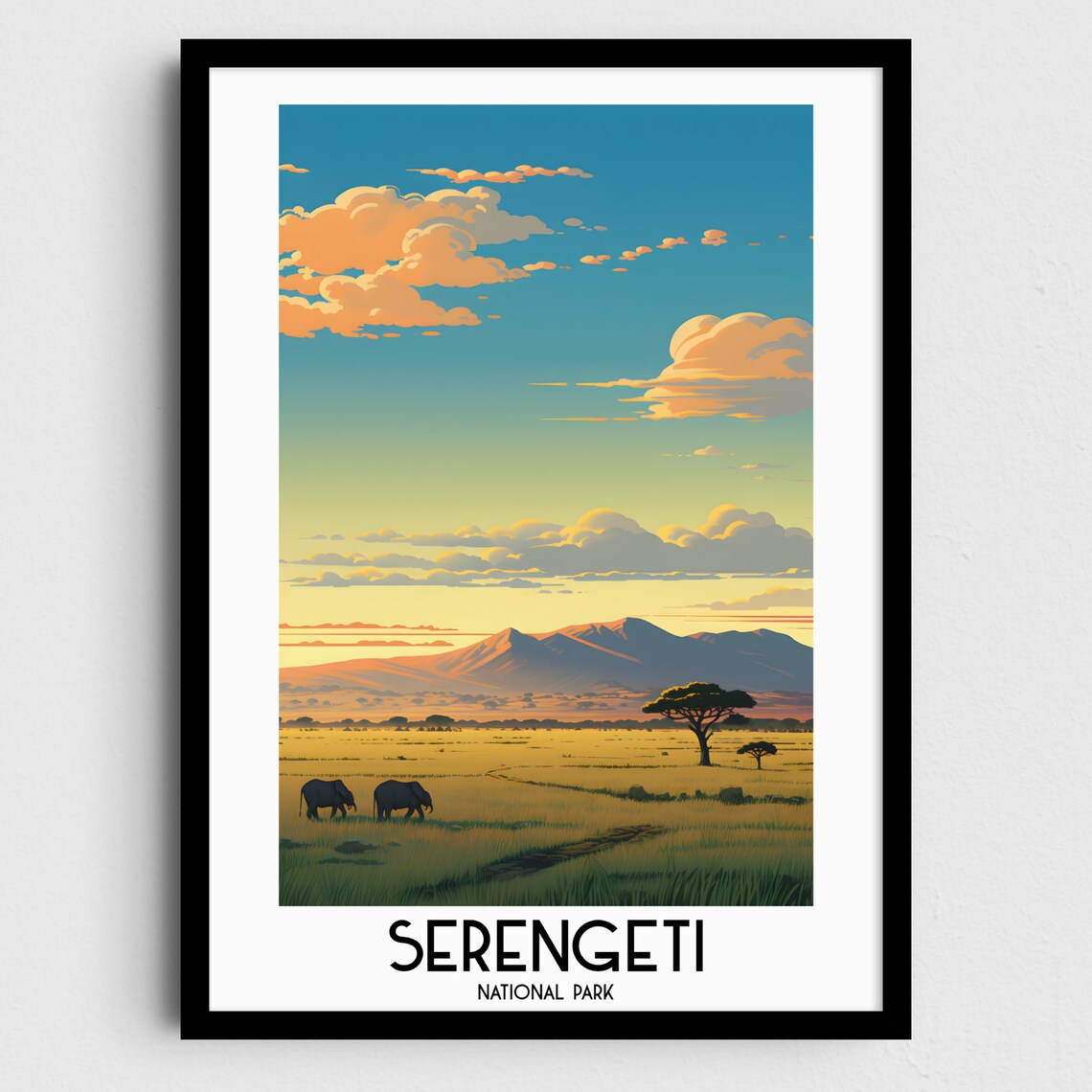 Serengeti National Park Tanzania Elephants Savanna Travel Poster