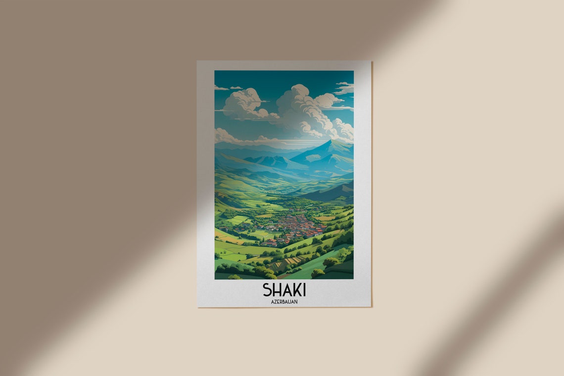Shaki Azerbaijan Lush Green Valley Mountain Town Scenery Poster - Image 3
