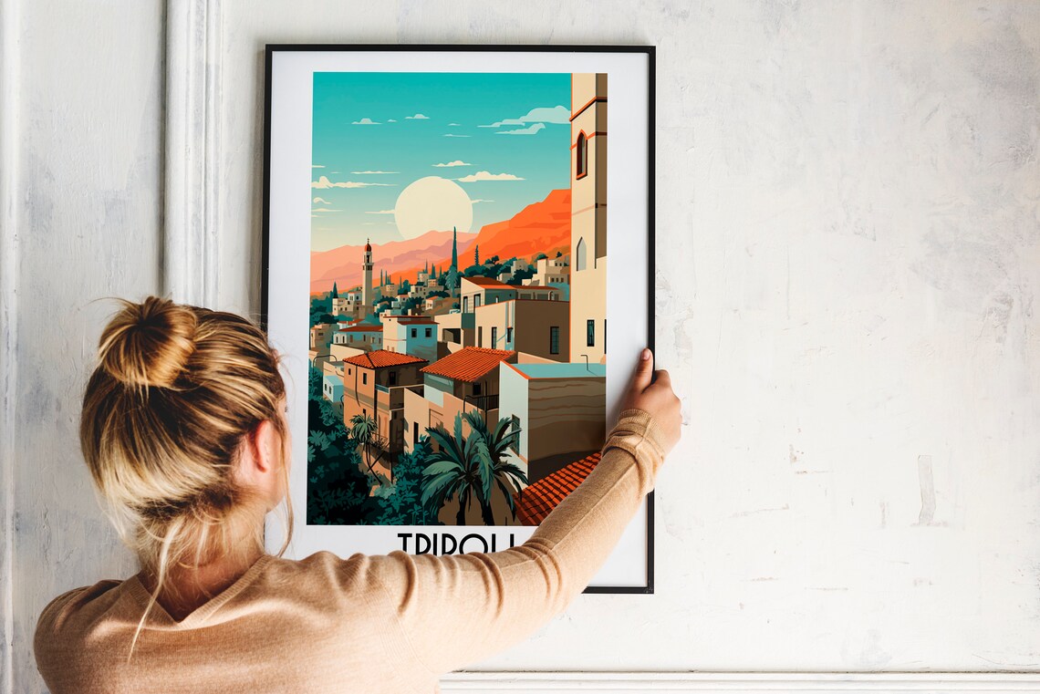 Tripoli Lebanon Old Town Sunset Over Mountains Travel Poster - Image 2